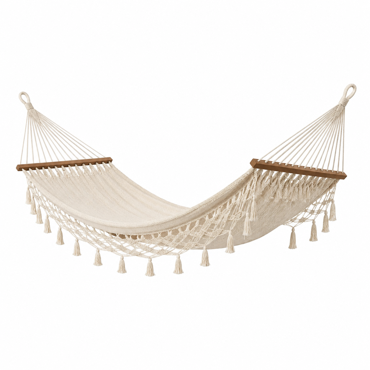 Amaca in Cotone con Supporto in Legno Beige