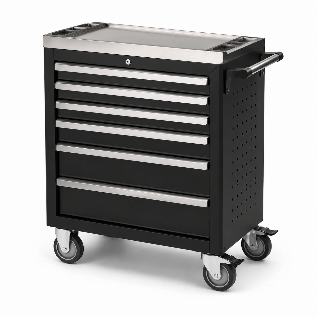 Carrello portautensili in metallo nero con ruote