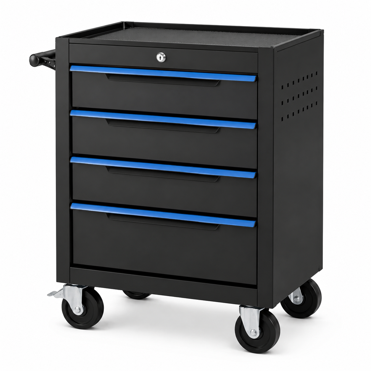 Carrello portautensili in metallo nero con 5 cassetti e ruote