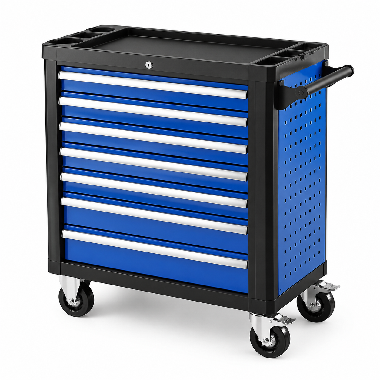 Carrello portautensili in metallo blu a 7 cassetti con ruote