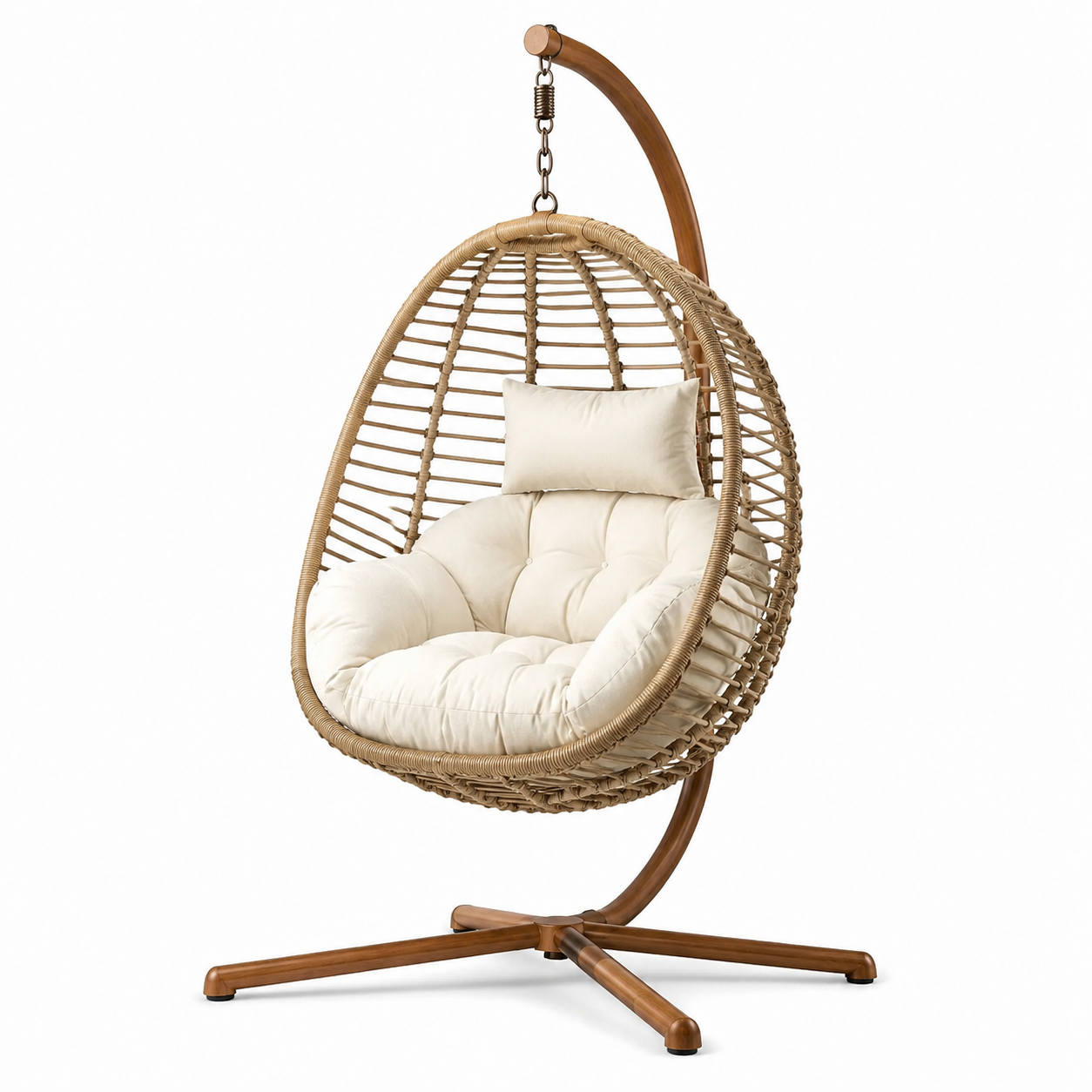 Sedia Sospesa in Rattan Sintetico con Cuscino Crema