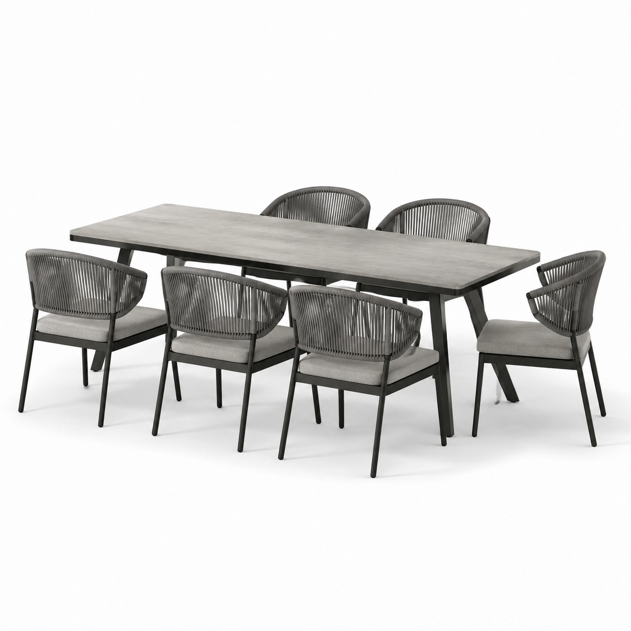 Set da pranzo da giardino in metallo e corda, 6 pezzi