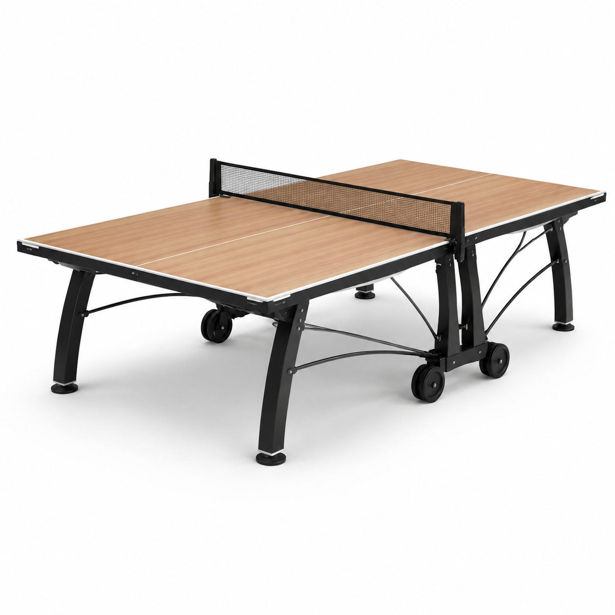 Tavolo da ping pong pieghevole in legno e metallo con ruote