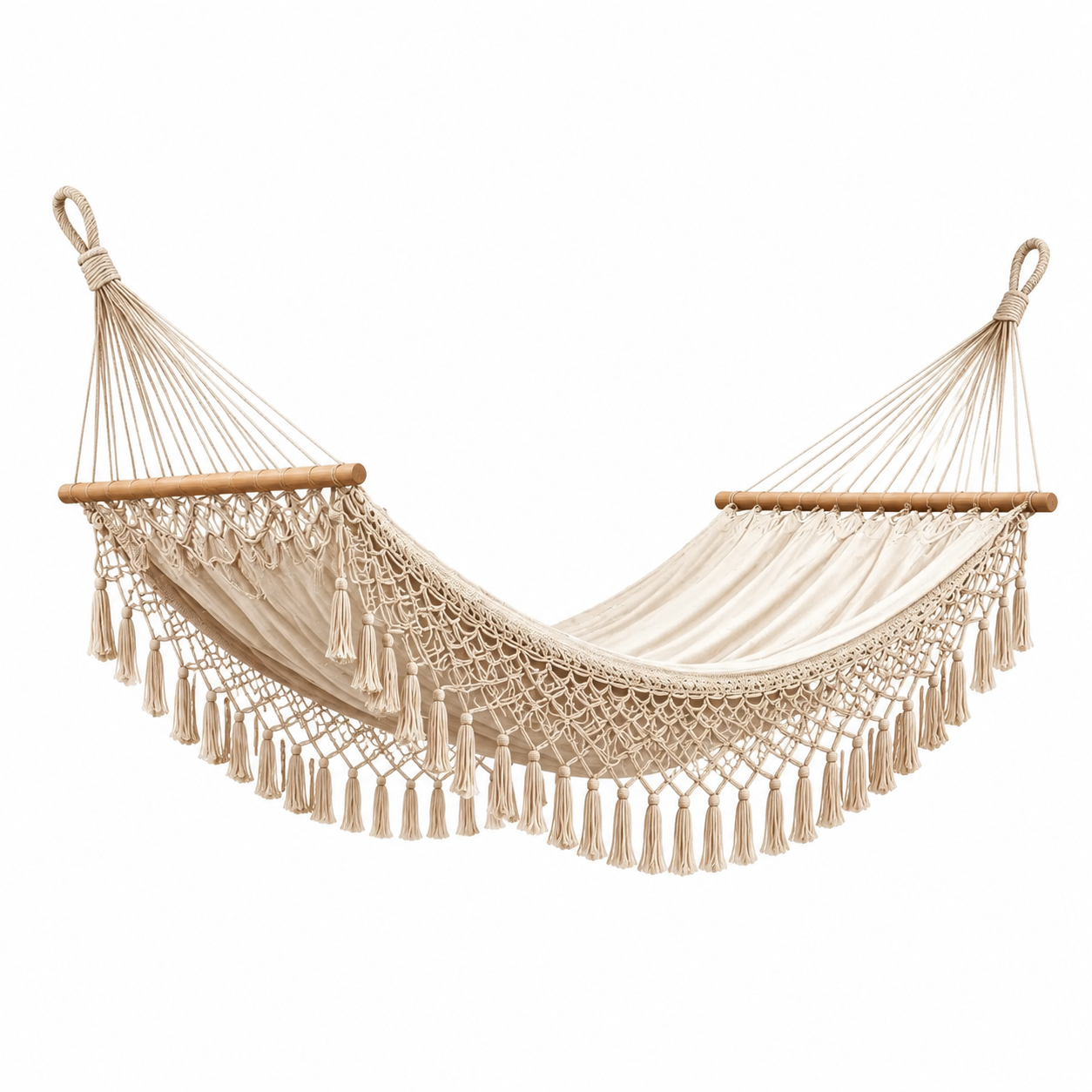 Amaca in Cotone Beige con Struttura in Legno