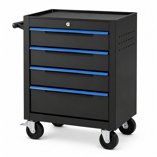 Carrello portautensili in metallo nero con 5 cassetti e ruote