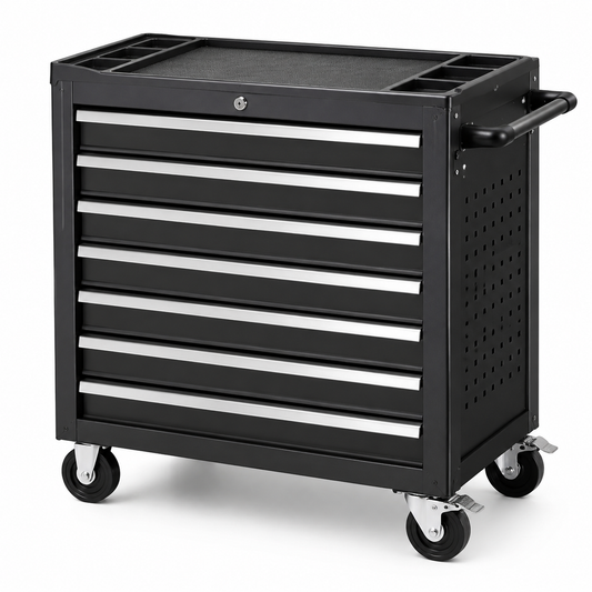 Carrello portautensili in metallo nero con 7 cassetti