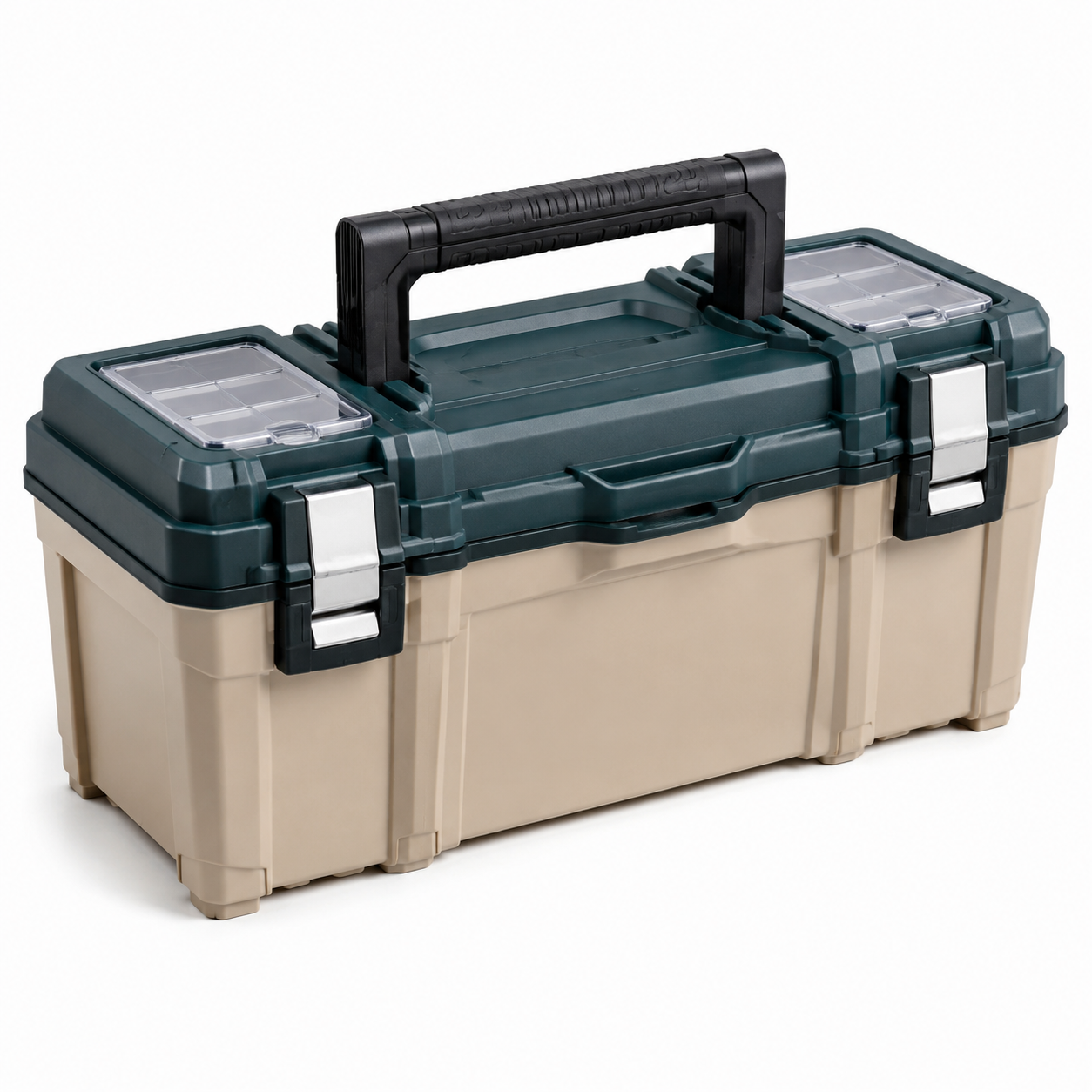 Cassetta degli attrezzi in plastica con manico ergonomico verde/beige 50x25x30 cm