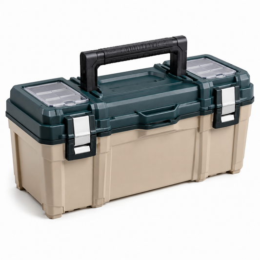 Cassetta degli attrezzi in plastica con manico ergonomico verde/beige 50x25x30 cm