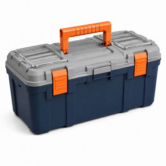 Cassetta degli attrezzi in plastica blu, grigio e arancione 50x25x20 cm