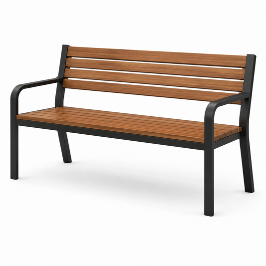 Panca da giardino in metallo e legno 120x45x78 cm marrone e nero