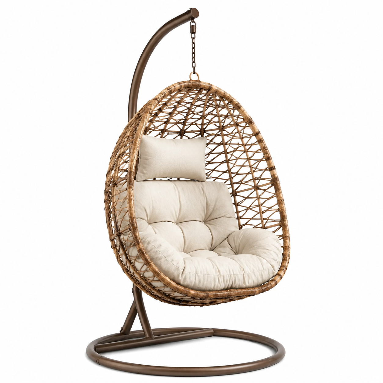 Sedia Sospesa in Rattan Sintetico con Supporto in Metallo