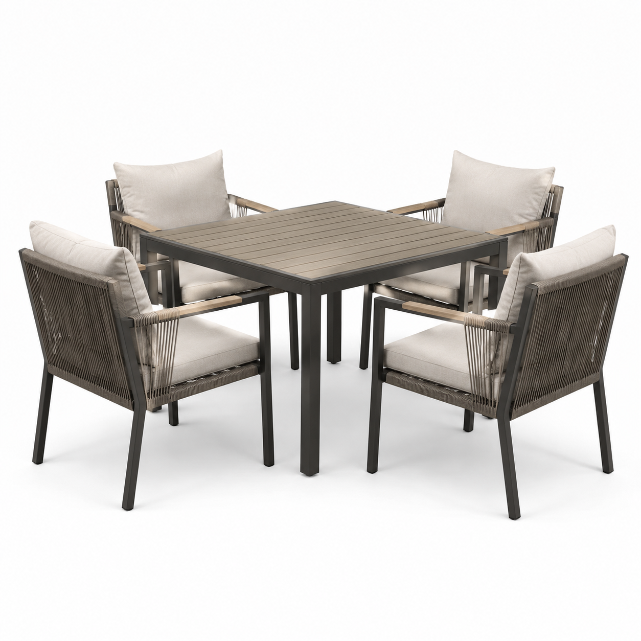 Set da pranzo esterno in alluminio e legno per 4 persone