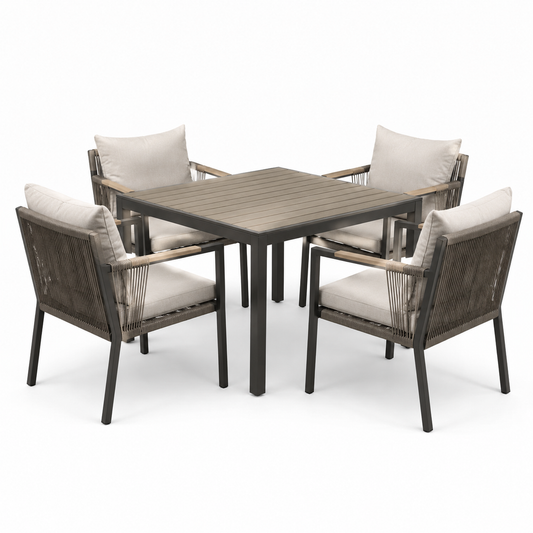 Set da pranzo esterno in alluminio e legno per 4 persone