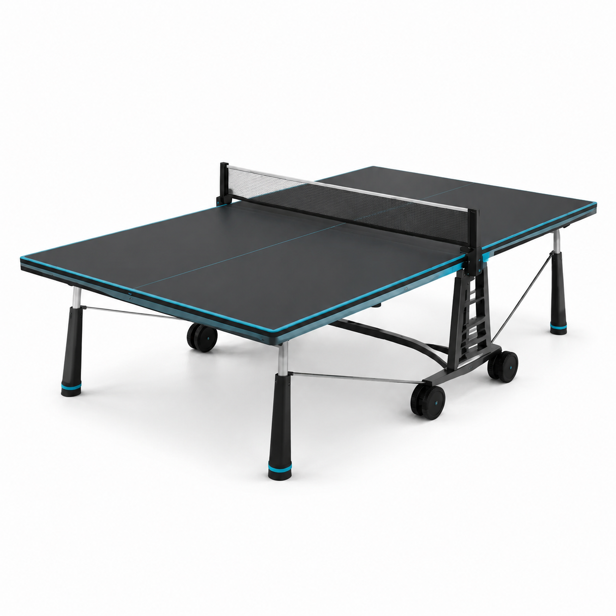 Tavolo da ping pong pieghevole nero con ruote in MDF e acciaio